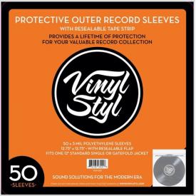 12 Inch Outer Record Sleeves - Resealable Flap - 50 Count (Clear)